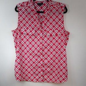 Notations Blouse Women's XL GUC Pink and White Sleeveless Top Roll Tabs Shirt